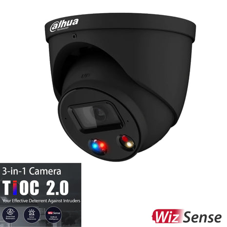 Dahua 8 MP TiOC 2.0 Smart Dual Illumination Active Deterrence Fixed-focal Eyeball WizSense Network Camera DH-IPC-HDW3849H-AS-PV-ANZ-BLK - CCTV Guru