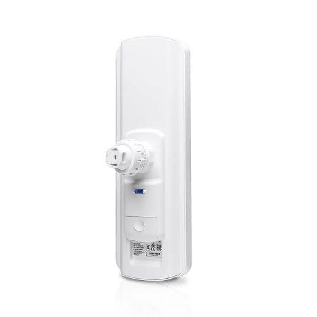 Close-up of the Ubiquiti LiteBeam ac airMAX radio unit highlighting its robust outdoor casing and integrated management radio port.