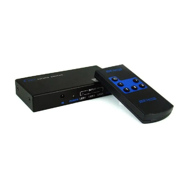 Multi-port HDMI switcher unit for connecting three input sources to one display screen  