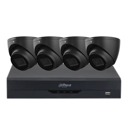Dahua 4 MP + 4 Channels Kit: 4 x WizSense Fixed Starlight Turret Cameras, AI NVR, Black, 3X66 - K4044T - B - 2TB - CCTV Guru