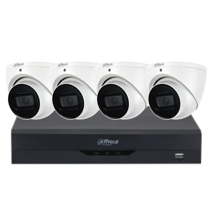 Dahua 4 MP + 4 Channels Kit: 4 x WizSense Fixed Starlight Turret Cameras, AI NVR, 3X66 - K4044T - W - 2TB - CCTV Guru