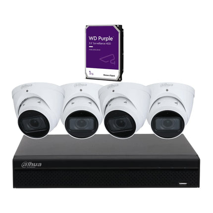 Dahua 4 MP + 4 Channels Kit: 4 x WizSense Motorised Starlight Turret Cameras, NVR, 3X66 - K4044TM - 2TB - CCTV Guru