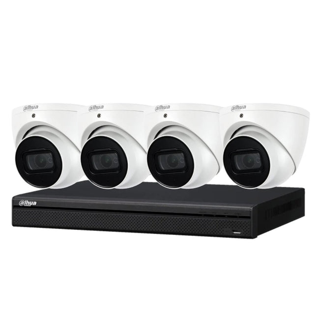 Dahua 4 MP + 4 Channels Kit: 4 x WizSense Motorised Starlight Turret Cameras, AI NVR, 3X66 - K4044TM - W - 2TB - CCTV Guru