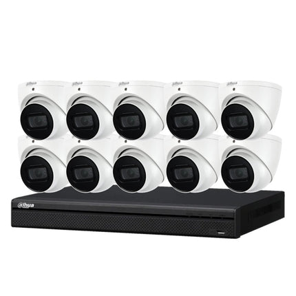 Dahua 4 MP + 16 Channnels Kit: 10 x Fixed Lens Turret Cameras, AI NVR, 3X66 - K41610T - W - CCTV Guru