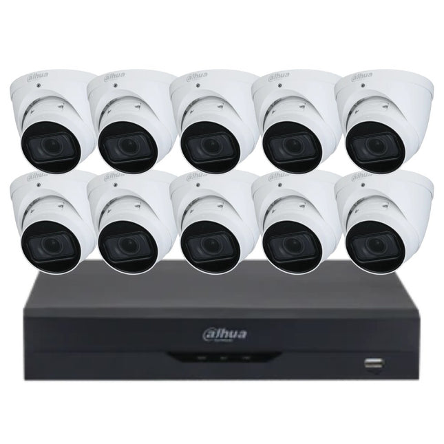 Dahua 4 MP + 16 Channel Kit: 10 x Motorised Turret Cameras with AI NVR, 3X66 - K41610TM - 6TB - CCTV Guru
