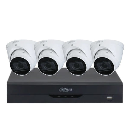 Dahua 6 MP + 4 Channels Kit: 4 x WizSense Motorised Starlight Turret Cameras, AI NVR, 3X66 - K6044TM - W - 2TB - CCTV Guru