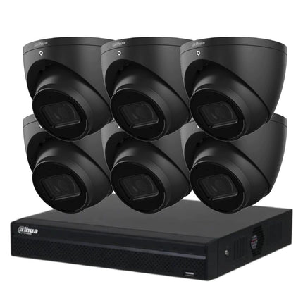 Dahua 6 MP + 8 Channels Kit: 6 x WizSense Fixed Starlight Turret Cameras, AI NVR, Black, 3X66 - K6086T - B - CCTV Guru