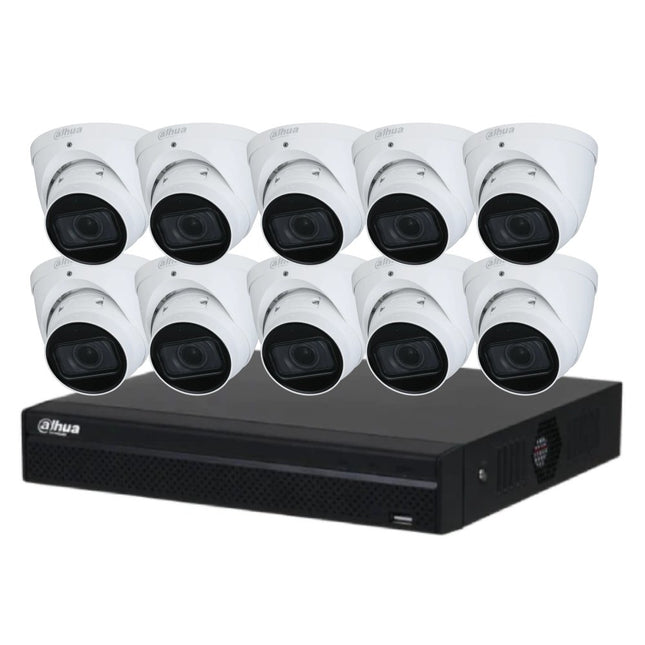 Dahua 6 MP + 16 Channels Kit: 10 x WizSense Motorised Starlight Turret Cameras, AI NVR, 3X66 - K61610TM - W - 6TB - CCTV Guru