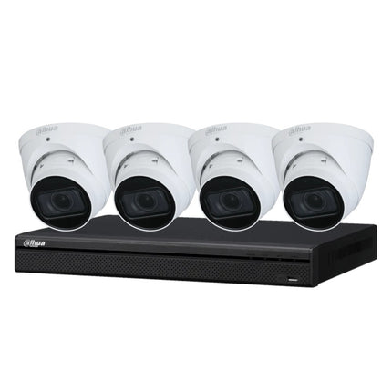 Dahua 8 MP + 4 Channels Kit: 4 x WizSense Motorised Starlight Turret Cameras, AI NVR, 3X66 - K8044TM - W - 2TB - CCTV Guru