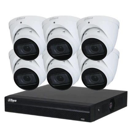 Dahua 8 MP + 8 Channels Kit: 6 x WizSense Motorised Starlight Turret Cameras, AI NVR, 3X66 - K8086TM - W - CCTV Guru