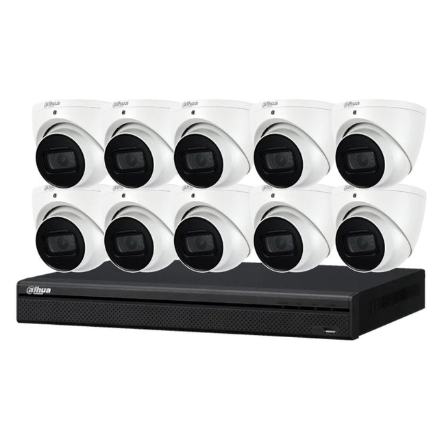 Dahua 8 MP + 16 Channels Kit: 10 x WizSense Fixed Starlight Turret Cameras, AI NVR, 3X66 - K81610T - W - 6TB - CCTV Guru