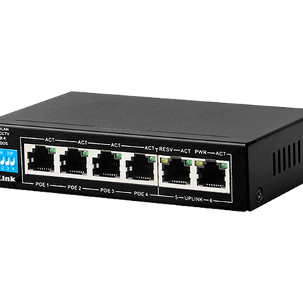 D-Link DES-F1006P-E - 6-Port 10/100Mbps PoE Switch with 4 Long Reach PoE Ports and 2 Uplink Ports. PoE Budget 60W