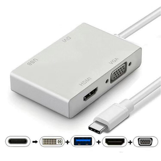 8ware 4 - in - 1 Hub USB C to HDMI DVI VGA Adapter with USB 3.1 Gen 1 Port for Mac Book Pro 2018 Chromebook Pixel XPS Surface Go and More - CCTV Guru