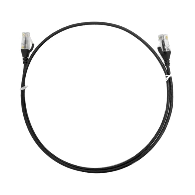 8ware 0.25-meter black ultra-thin slim CAT6 network patch cord with snagless RJ45 connectors.