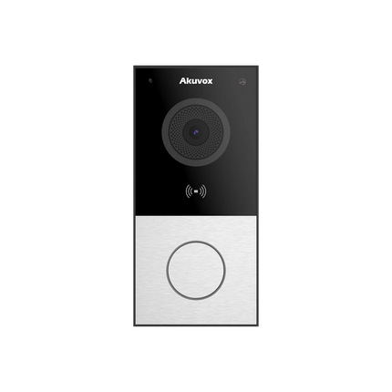 Akuvox E12W SIP Video Doorphone front view featuring call button and 2MP wide-angle camera
