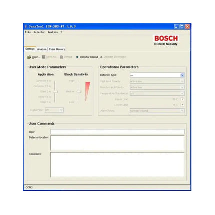 Bosch ISN-SMS-W7 Sens Tool software and interface cable for seismic detector sensitivity adjustment Australia
