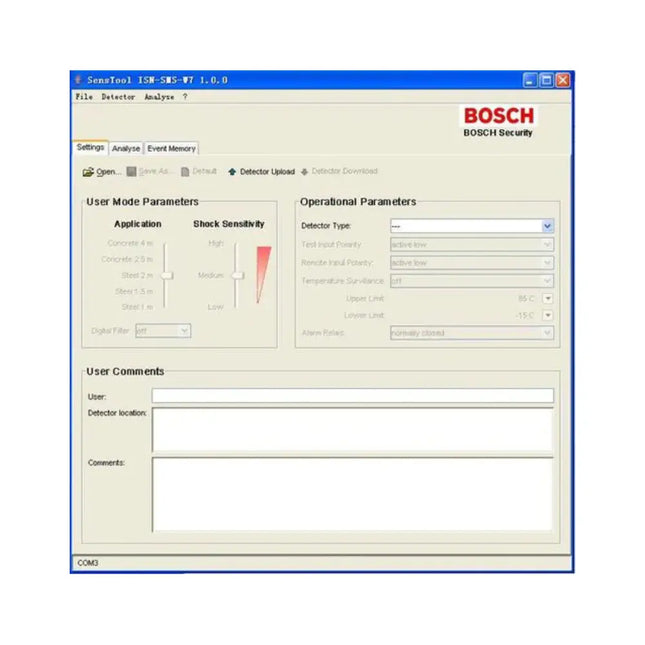 Bosch ISN-SMS-W7 Sens Tool software and interface cable for seismic detector sensitivity adjustment Australia