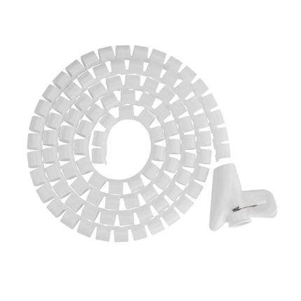 Brateck white coiled tube cable sleeve, 15mm diameter polyethylene PE spiral wrap for home and office wire management.