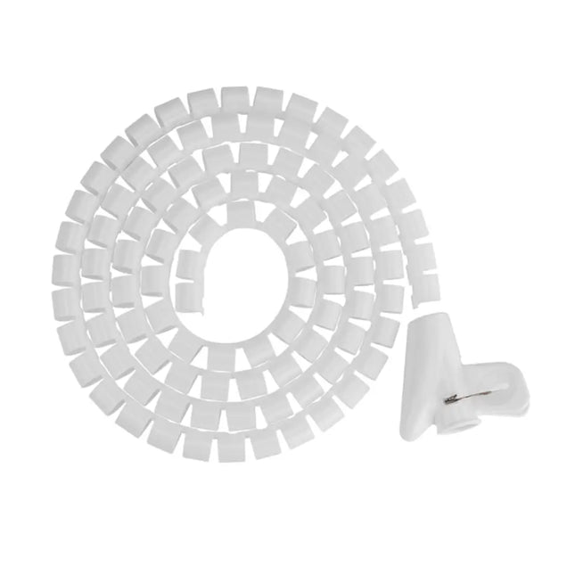 Brateck white coiled tube cable sleeve, 15mm diameter polyethylene PE spiral wrap for home and office wire management.