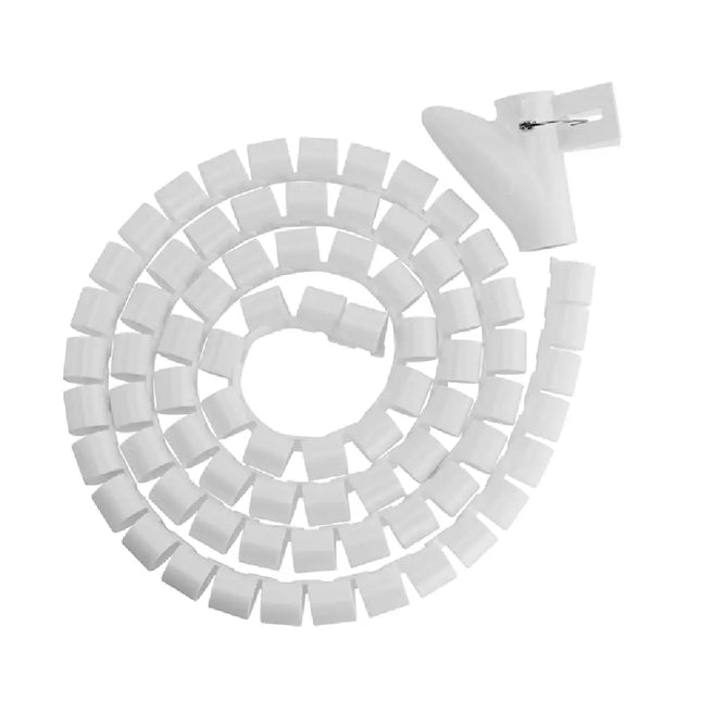Brateck white coiled tube cable sleeve, 25mm diameter polyethylene PE spiral wrap for heavy-duty home and office wire management.
