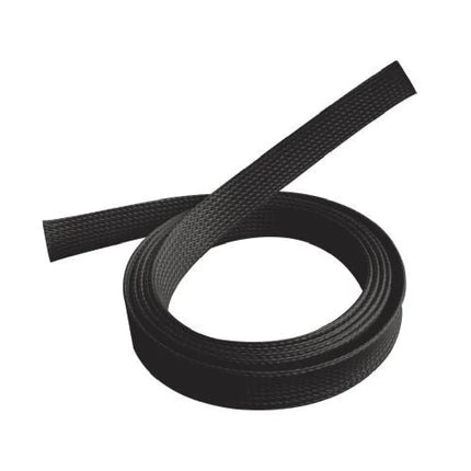 Brateck black braided cable sock sleeve, 40mm width expandable polyester cord organizer for home and office wire management.