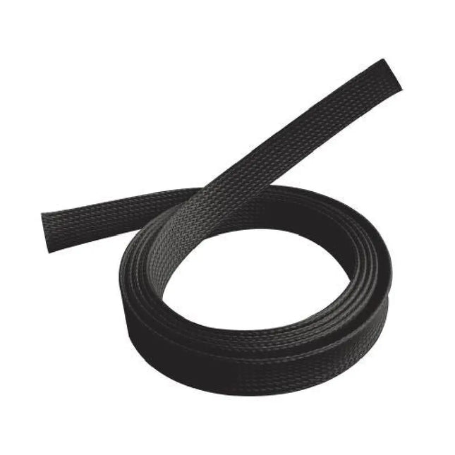 Brateck black braided cable sock sleeve, 40mm width expandable polyester cord organizer for home and office wire management.