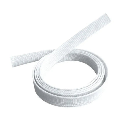 White Brateck braided cable sleeve made of polyester fabric, 30mm width, designed to expand, bundle, and organize loose computer cords.