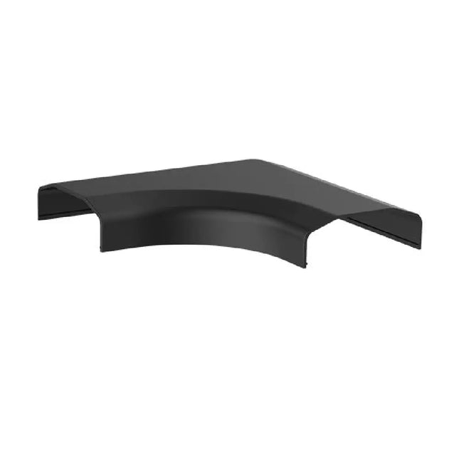 Black Brateck L-shape plastic cable cover joint made of ABS material, designed for turning 90-degree corners in wall cable management tracks.