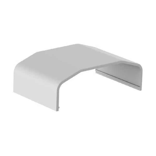 White Brateck plastic cable cover joint made of ABS material, showing a snap-on seam concealer for cable management tracks.
