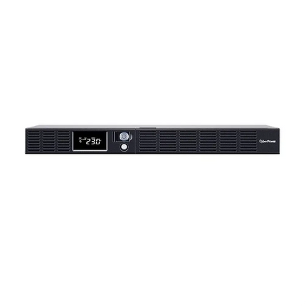 CyberPower Office Rackmount 600VA 360W line-interactive 1U UPS system (OR600ERM1U-AU) front view showing the multifunction LCD display panel.