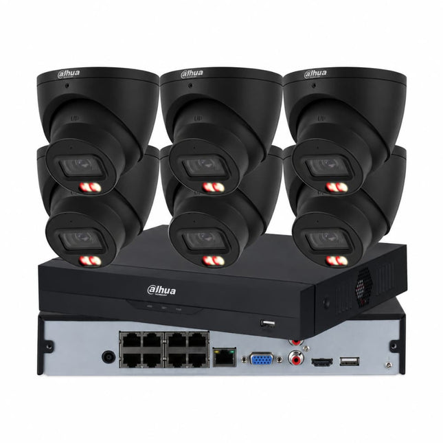 Dahua 6-Camera Smart Dual-Light 6MP 3K Back Turret CCTV Kit with AI NVR, Full Colour 24/7 Security for Home and Business
