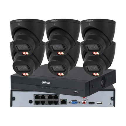 Dahua 6-Camera Smart Dual-Light Black Turret CCTV Kit with AI NVR, Full Colour 24/7 Security for Home and Business
