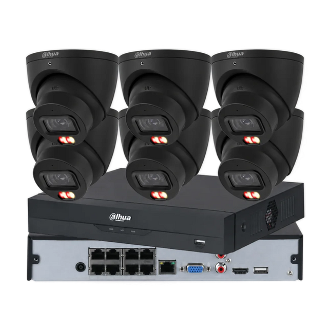 Dahua 6-Camera Smart Dual-Light Black Turret CCTV Kit with AI NVR, Full Colour 24/7 Security for Home and Business