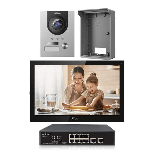 Dahua 10-inch IP Video Intercom Kit: 1 x 2MP Villa Door Station, 1 x Android Indoor Monitor &amp; 8 PoE Switch
