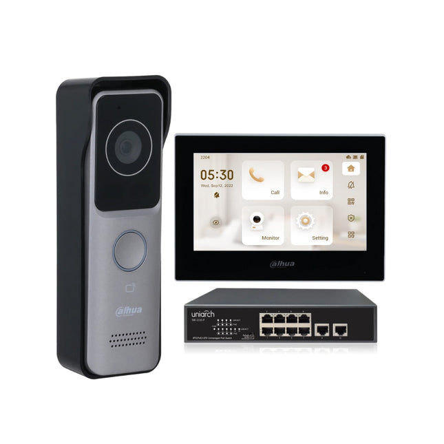 Dahua IP Intercom Kit with Black 7-inch Touch Screen with Door Station, KIT-DHI-7INBLK2311R-WP