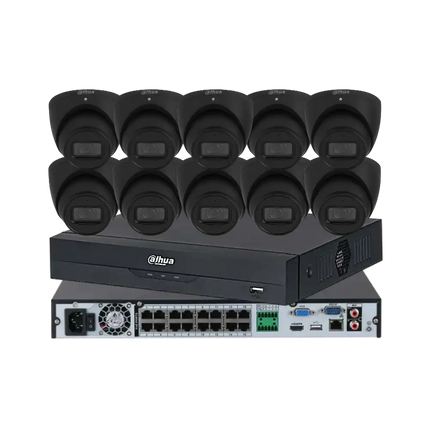 Dahua 6MP + 10 Camera Black CCTV Kit: 10 x WizSense Turret Cameras & 16 Channel AI NVR