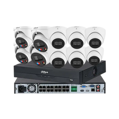 Dahua 10 x 8MP + 16CH CCTV Kit: 4 x TiOC and 6 x IR Turret Cameras with 16CH AI NVR
