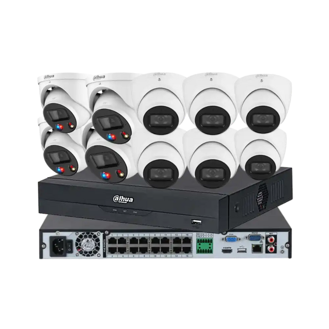 Dahua 10 x 8MP + 16CH CCTV Kit: 4 x TiOC and 6 x IR Turret Cameras with 16CH AI NVR
