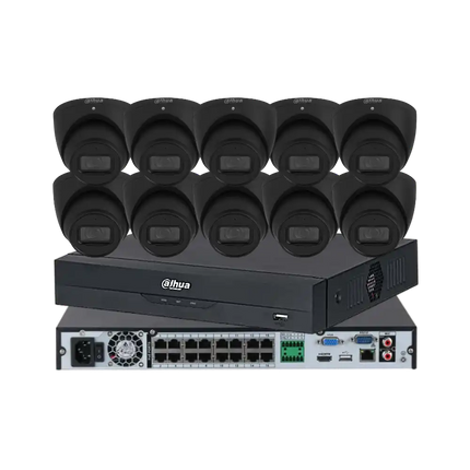 Dahua 8MP + 16 Channels Kit: 10 x WizSense Fixed Starlight Turret Cameras, AI NVR, Black Colour