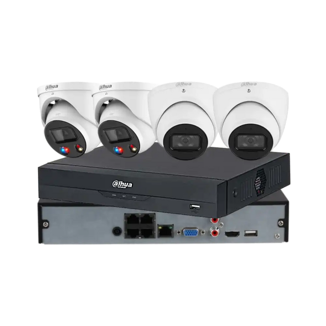 Dahua 4 x 8MP + 4CH Kit: 2 x 8MP TiOC and 2 x 8MP Turret Cameras with 4CH AI NVR, White