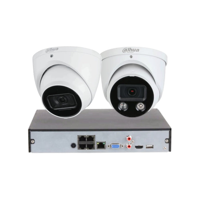 Dahua 2 x 6MP IR & TiOC Kit: 1 x Standard IR Camera & 1 x Full Colour Night Vision, Two-way Audio with Alarm and 4CH NVR.