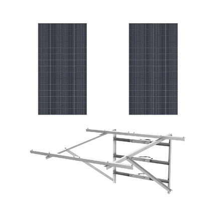 Dahua off-grid solar power kit featuring two 275W monocrystalline panels mounted side-by-side on a heavy-duty, hot-dip galvanised steel pole bracket.