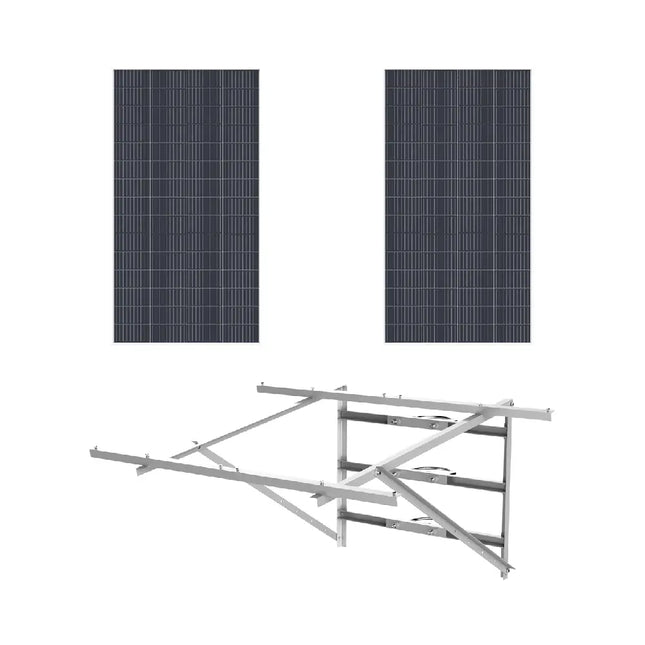 Dahua off-grid solar power kit featuring two 275W monocrystalline panels mounted side-by-side on a heavy-duty, hot-dip galvanised steel pole bracket.