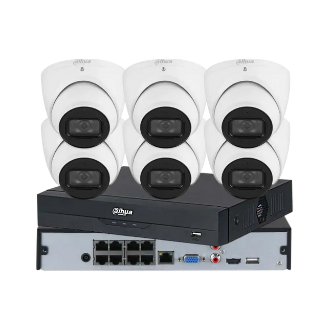 Dahua 5MP 6 Camera Kit: 6 x WizSense Fixed Turret Cameras, 8 Channel AI NVR