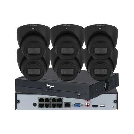 Dahua 8 MP + 8 Channels Kit: 6 x WizSense Fixed Starlight Turret Cameras, AI NVR, 3866 Black