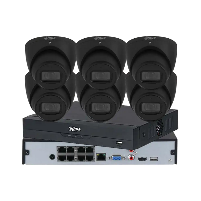 Dahua 8 MP + 8 Channels Kit: 6 x WizSense Fixed Starlight Turret Cameras, AI NVR, 3866 Black