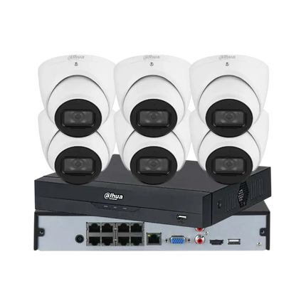 Dahua 8 MP + 8 Channels Kit: 6 x WizSense Fixed Starlight Turret Cameras, AI NVR, 3866 