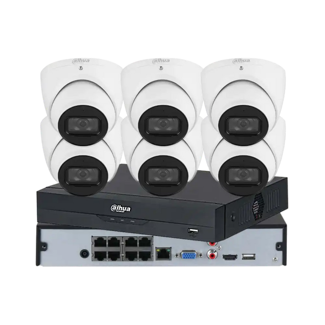 Dahua 8 MP + 8 Channels Kit: 6 x WizSense Fixed Starlight Turret Cameras, AI NVR, 3866 