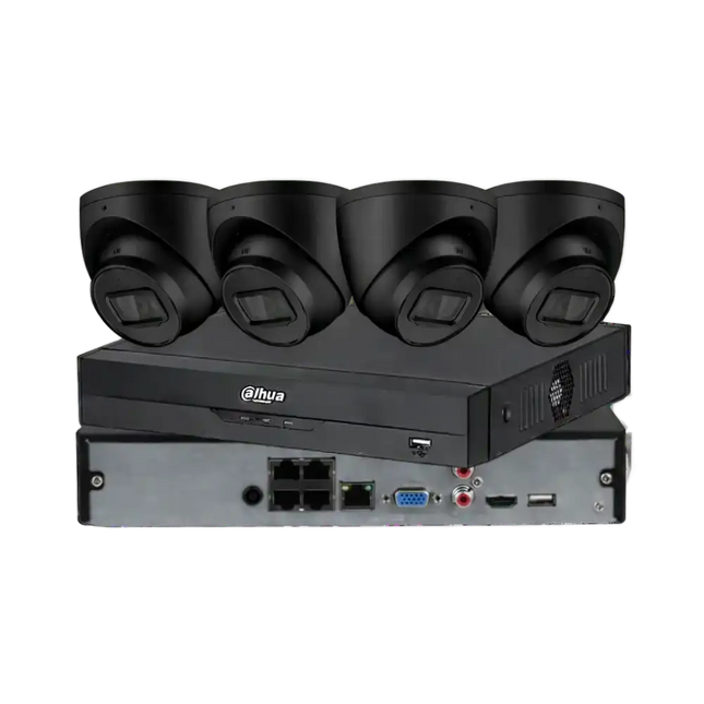 Dahua 6MP Black CCTV Kit: 4 x 6MP IR Turret Cameras + 4 Channel AI NVR