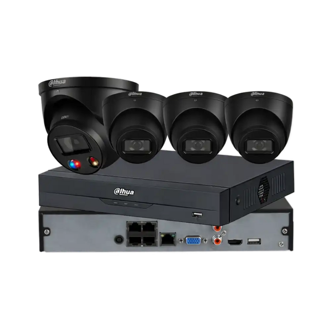 Dahua 6 MP + 4 Channel Black CCTV Kit: 1 x TiOC and 3 x Turret Cameras with 4CH AI NVR